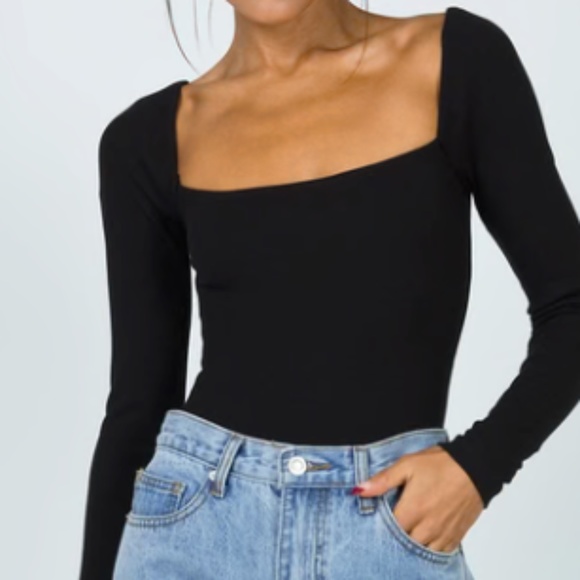 Princess Polly Long Sleeve Black Bodysuit Size 6 - Picture 1 of 2